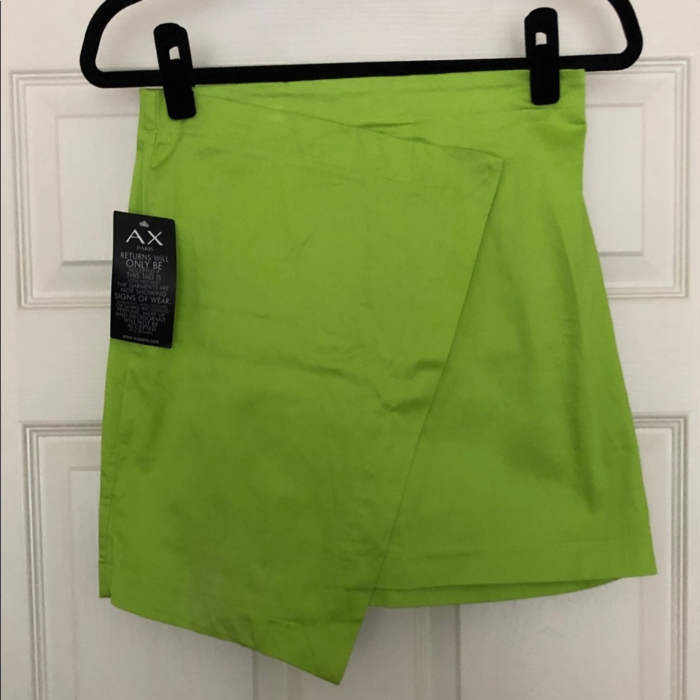 AX Paris Neon Lime Asymmetrical Mini Skirt U.S.A. Size 6 U.K. Size 10 NWT